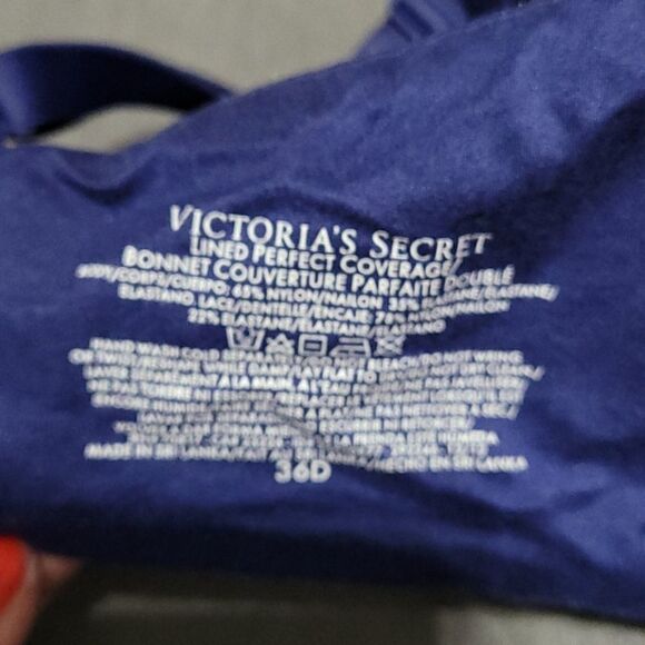 Royal blue bra with cream shimmer lace - Picture 2 of 4